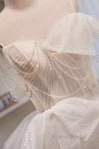 Elegant And Noble Ivory Sleeveless Off Shoulder Beaded Bow Evening Dresses Ivory Thin Shoulder Strap Off Back Strap Formal Prom Dresses