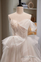 Elegant And Noble Ivory Sleeveless Off Shoulder Beaded Bow Evening Dresses Ivory Thin Shoulder Strap Off Back Strap Formal Prom Dresses
