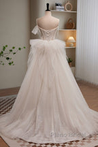 Elegant And Noble Ivory Sleeveless Off Shoulder Beaded Bow Evening Dresses Ivory Thin Shoulder Strap Off Back Strap Formal Prom Dresses