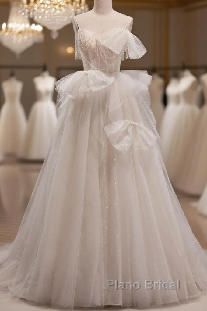 Elegant And Noble Ivory Sleeveless Off Shoulder Beaded Bow Evening Dresses Ivory Thin Shoulder Strap Off Back Strap Formal Prom Dresses Main image