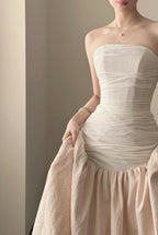 Elegant And Retro Pink And White Irregular Tulle Long Formal Prom Dresses Wedding DressesP4026