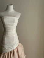 Elegant And Retro Pink And White Irregular Tulle Long Formal Prom Dresses Wedding DressesP4026