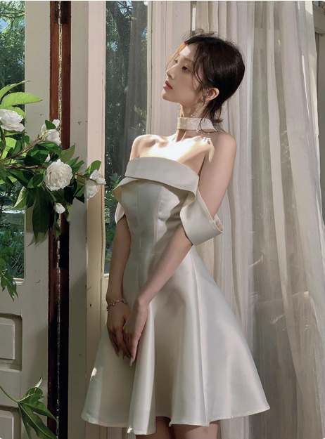 Elegant And Simple Satin One Shoulder A-Line Birthday Dresses Homecoming Dresses