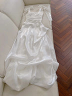 Elegant And Simple White Bud Square Neck Suspender Satin Formal Prom Dresses Bridesmaid Dresses