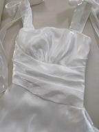 Elegant And Simple White Bud Square Neck Suspender Satin Formal Prom Dresses Bridesmaid Dresses
