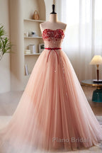 Elegant And Sweet Powder Blusher Powder Beading Sequins Off Shoulder Short Sleeve Formal Prom Dresses Powder Blusher Powder A-Shaped Princess Bow Belt Tulle Backless And Floor Length Evening Dresses