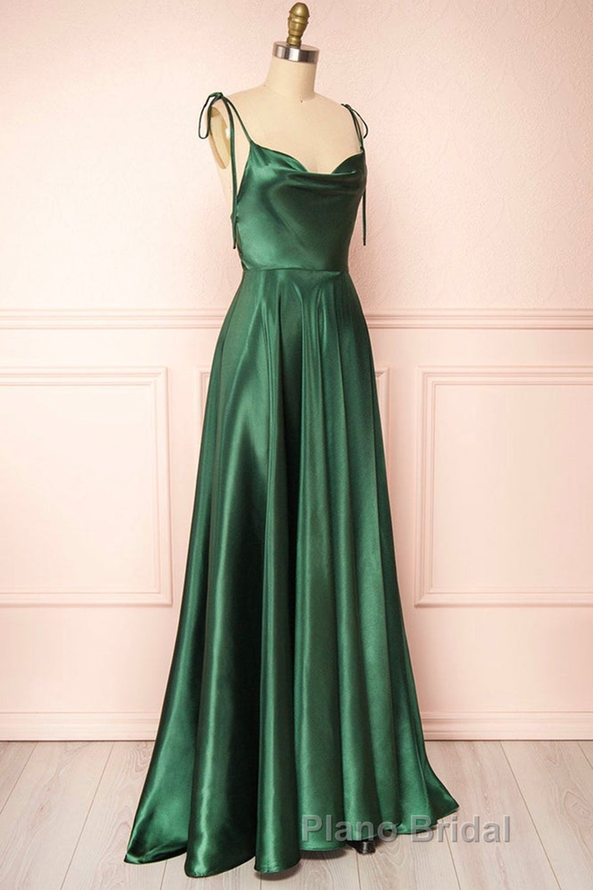 Elegant Backless Green Satin Long Formal Prom Dresses, Backless Green Formal Graduation Evening Dress Secondary image