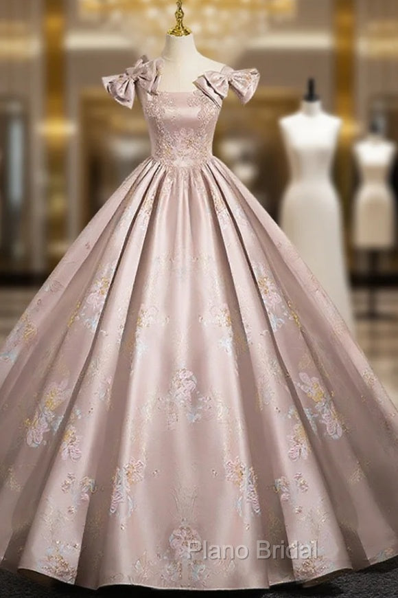 Elegant Ball Gown Pink Beaded Floral Appliques Quinceanera Dresses Main image
