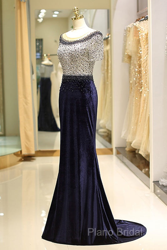 Elegant Beaded Formal Dresses With Short Sleeves