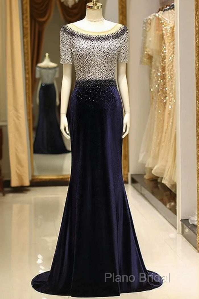 Elegant Beaded Formal Dresses With Short Sleeves