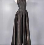 Elegant Black A-Line Spaghetti Strap Satin Long Formal Prom Dresses