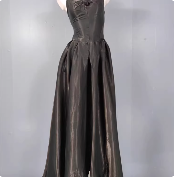 Elegant Black A-Line Spaghetti Strap Satin Long Formal Prom Dresses