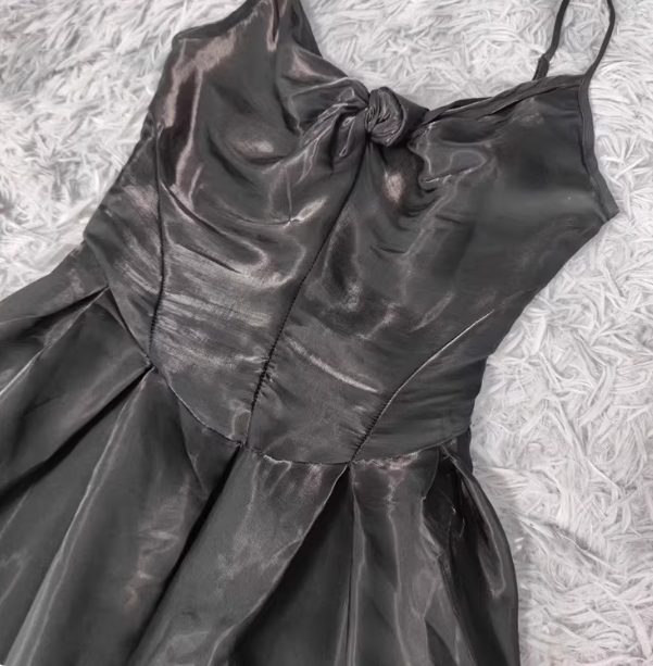 Elegant Black A-Line Spaghetti Strap Satin Long Formal Prom Dresses