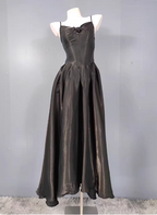 Elegant Black A-Line Spaghetti Strap Satin Long Formal Prom Dresses