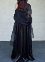 Elegant Black A-Line Square Neck Spaghetti Strap Sequined Tulle Long Formal Prom Dresses