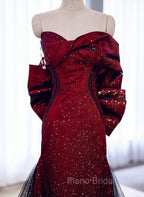 Elegant Black And Red Sweetheart Mermaid Long Formal Prom Dresses, Red Evening Dresses