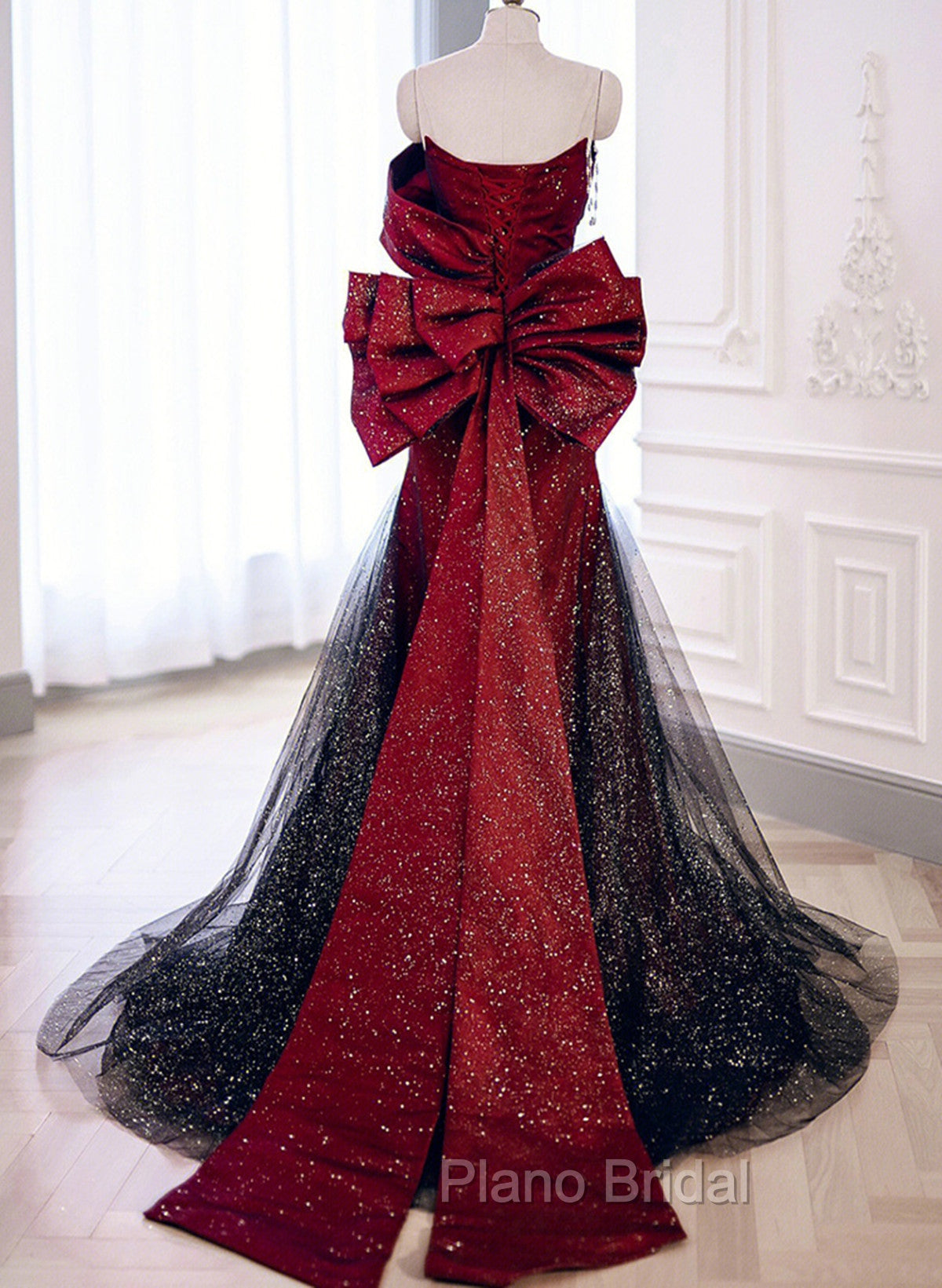 Elegant Black And Red Sweetheart Mermaid Long Formal Prom Dresses, Red Evening Dresses