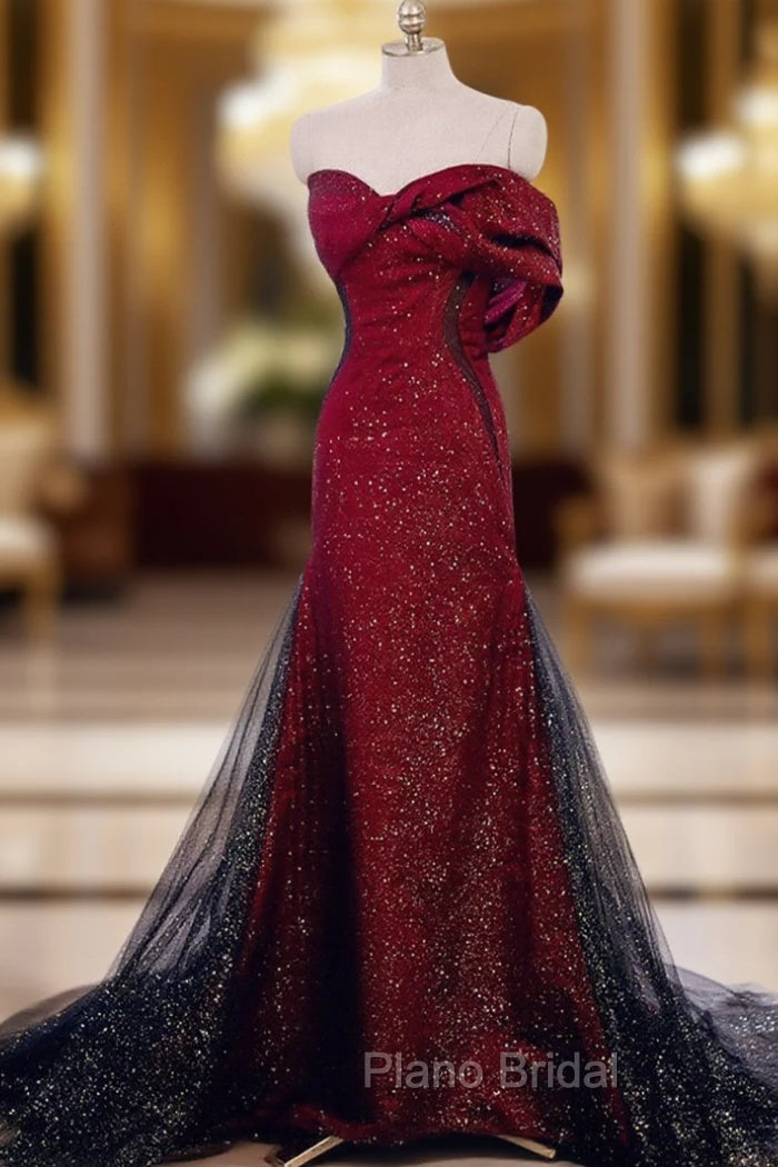 Elegant Black And Red Sweetheart Mermaid Long Formal Prom Dresses, Red Evening Dresses Main image
