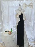 Elegant Black And White Color-Blocked Mermaid Strapless Velvet Satin Long Formal Prom Dresses