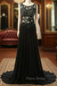 Elegant Black Long Evening Dresses Beading Chiffon Sleeveless
