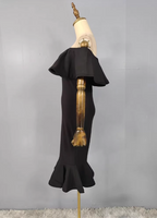 Elegant Black Mermaid Off-The-Shoulder Ruffled Satin Formal Prom Dresses