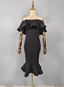 Elegant Black Mermaid Off-The-Shoulder Ruffled Satin Formal Prom Dresses