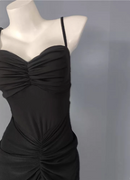 Elegant Black Mermaid Spaghetti Strap Ruched Chiffon Long Formal Prom Dresses