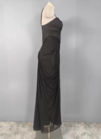 Elegant Black Mermaid Spaghetti Strap Ruched Chiffon Long Formal Prom Dresses