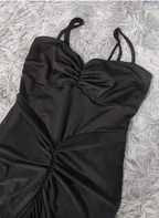 Elegant Black Mermaid Spaghetti Strap Ruched Chiffon Long Formal Prom Dresses