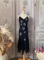 Elegant Black Mermaid Spaghetti Strap V-Neck Beaded Chiffon Long Formal Prom Dresses