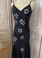 Elegant Black Mermaid Spaghetti Strap V-Neck Beaded Chiffon Long Formal Prom Dresses