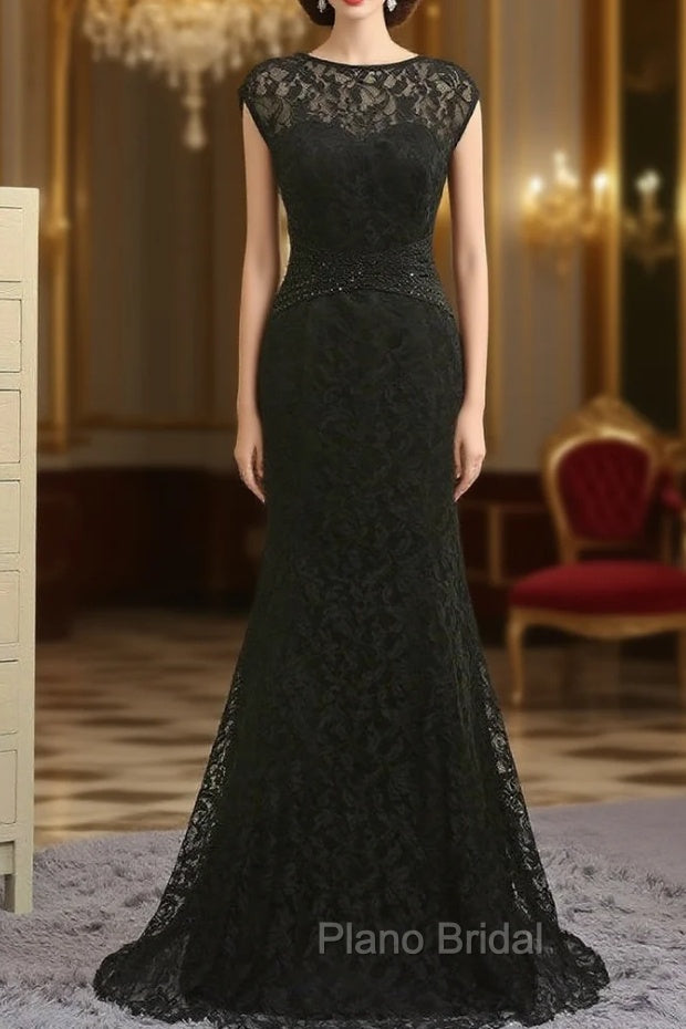 Elegant Black Mother Of The Bride Dresses Mermaid Cap Sleeves Lace Main image