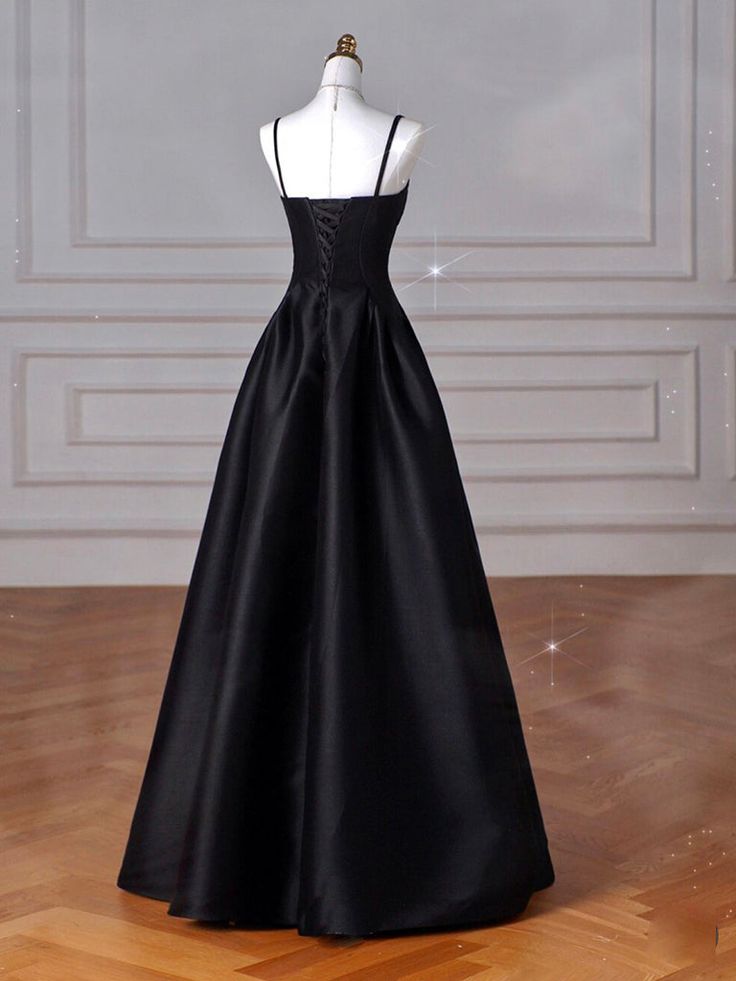 Elegant Black A-Line Satin Long Formal Prom Dresses Long Formal Prom Dresses