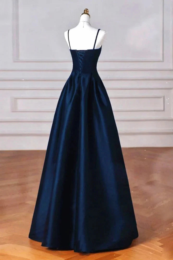Elegant Black A-Line Satin Long Formal Prom Dresses Long Formal Prom Dresses