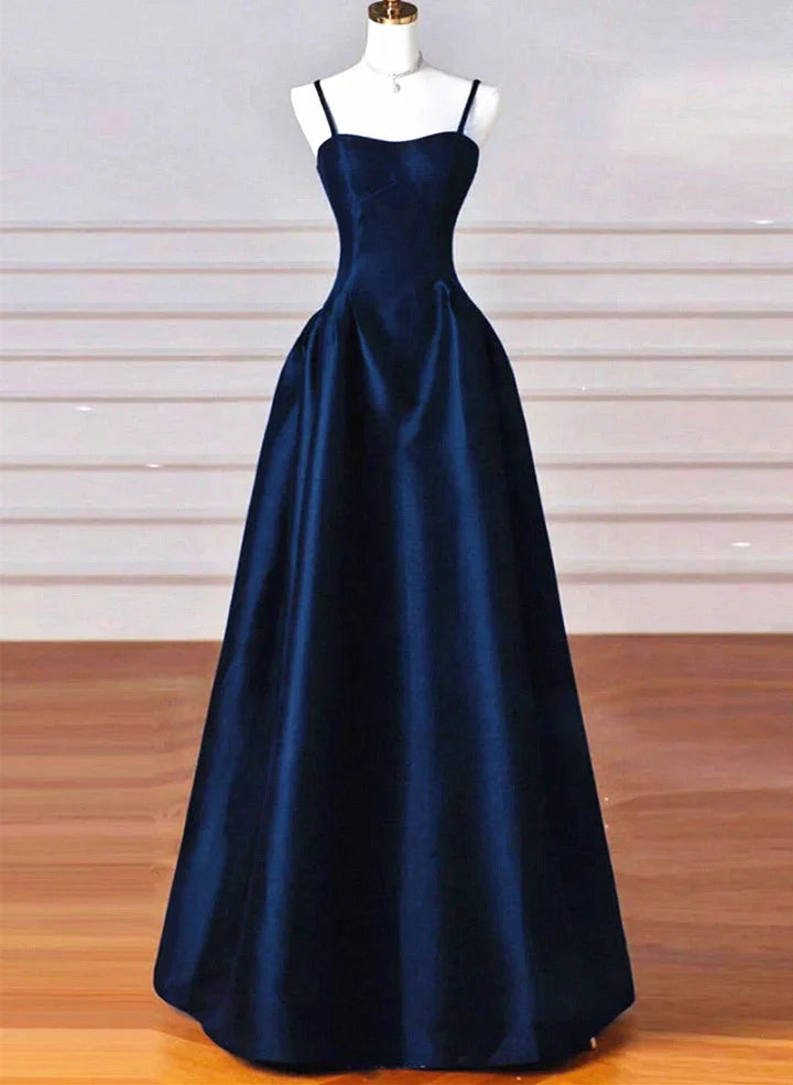 Elegant Black A-Line Satin Long Formal Prom Dresses Long Formal Prom Dresses