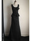 Elegant Black Pleated U-Neck Mermaid Satin Long Formal Prom Dresses