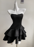 Elegant Black Satin Tube Top Irregular Birthday Tutu Homecoming Dresses