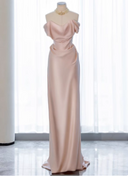 Elegant Black Slim-Fit Off-The-Shoulder Satin Long Formal Prom Dresses