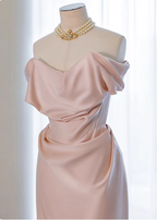 Elegant Black Slim-Fit Off-The-Shoulder Satin Long Formal Prom Dresses