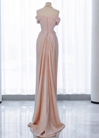 Elegant Black Slim-Fit Off-The-Shoulder Satin Long Formal Prom Dresses