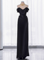 Elegant Black Slim-Fit Off-The-Shoulder Satin Long Formal Prom Dresses