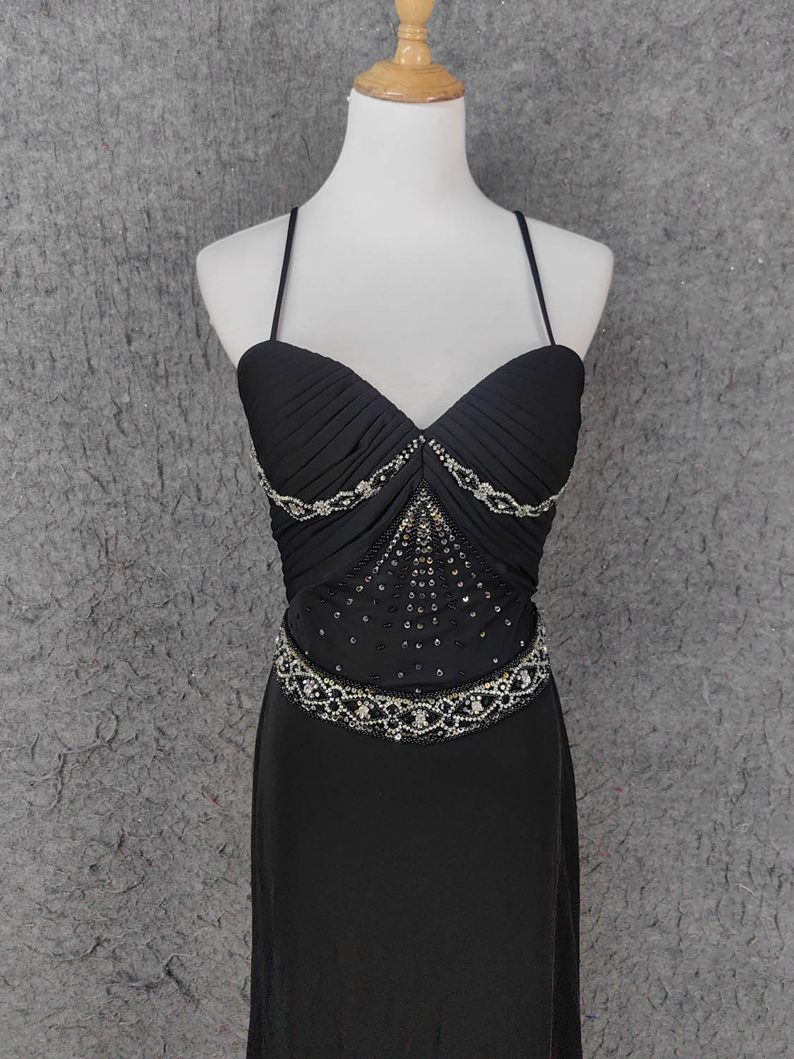 Elegant Black Spaghetti Strap Sequin Beaded Split Chiffon Long Formal Prom Dresses Secondary image