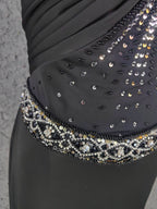 Elegant Black Spaghetti Strap Sequin Beaded Split Chiffon Long Formal Prom Dresses