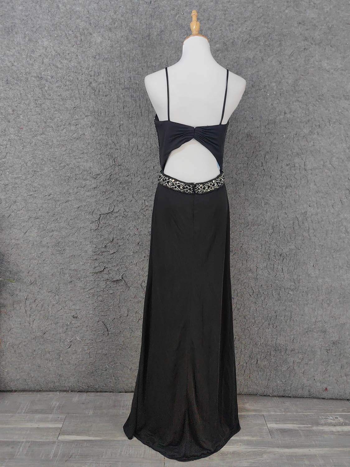 Elegant Black Spaghetti Strap Sequin Beaded Split Chiffon Long Formal Prom Dresses