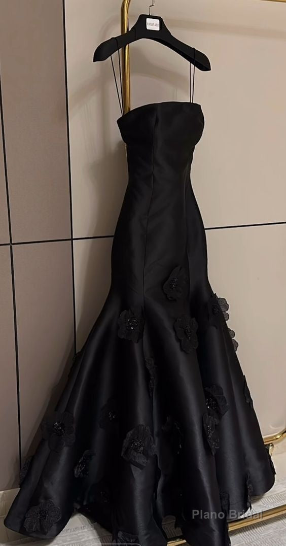 Elegant Black Spaghetti Straps Prom Dress Wedding Party Dresses Main image