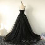 Elegant Black Straps Tulle Sweetheart Formal Prom Dresses, Black Party Dresses