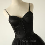 Elegant Black Straps Tulle Sweetheart Formal Prom Dresses, Black Party Dresses