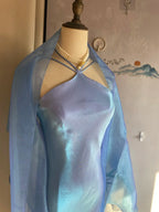 Elegant Blue Halter Neck Mermaid Satin Long Formal Prom Dresses