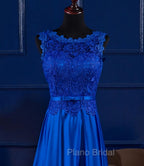 Elegant Blue Satin A-line Long Formal Prom Dresses , Bridesmaid Dresses for Sale