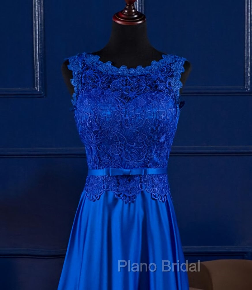 Elegant Blue Satin A-line Long Formal Prom Dresses , Bridesmaid Dresses for Sale